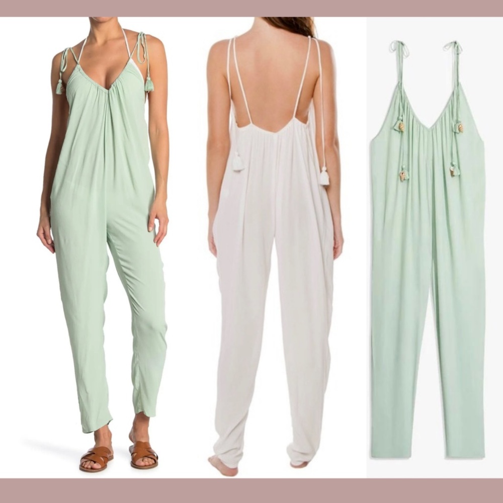 NWT WEWOREWHAT [ XS ] Kaia Self-tie Strap‎ Jumpsuit In Aqua Foam